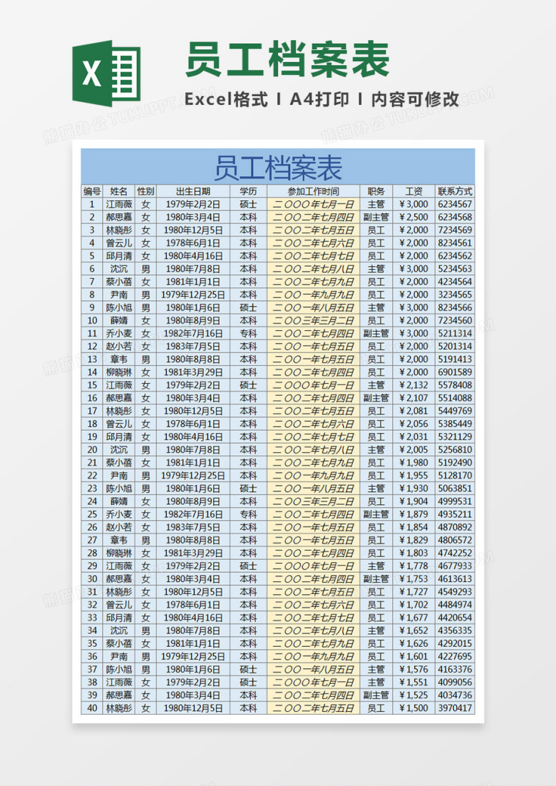 员工档案表Execl表格