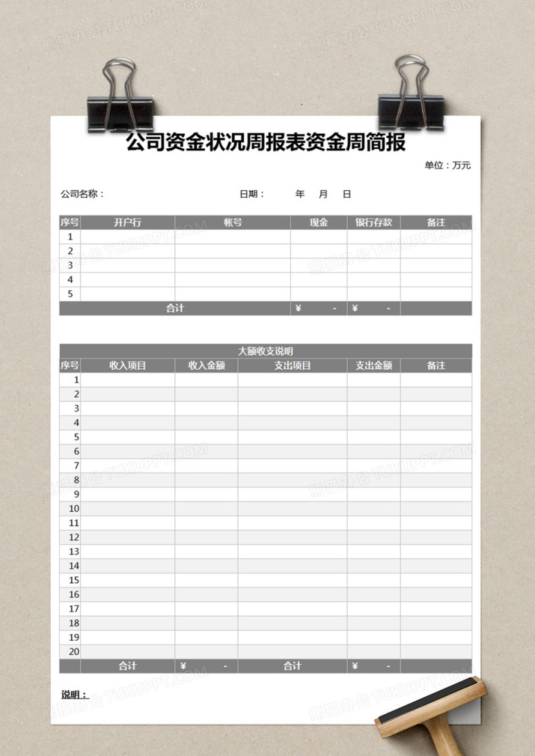 公司资金状况周报表资金周简报execl表格Excel模板下载_熊猫办公