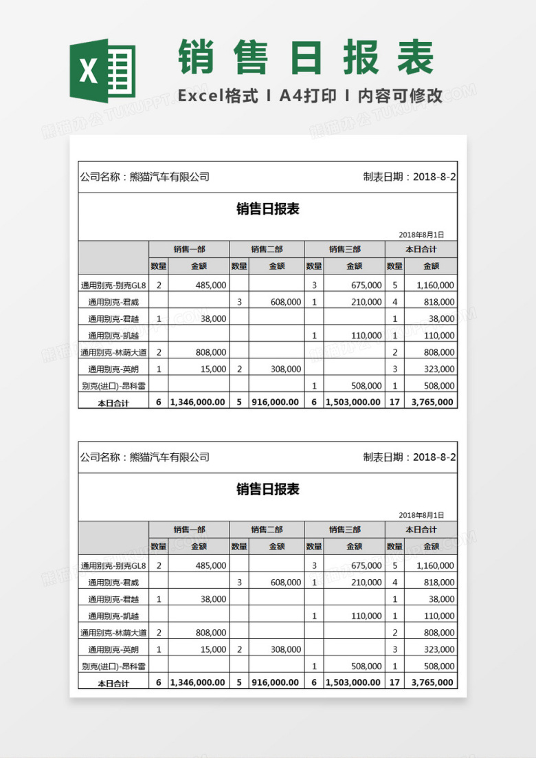 销售日报表Excel模板