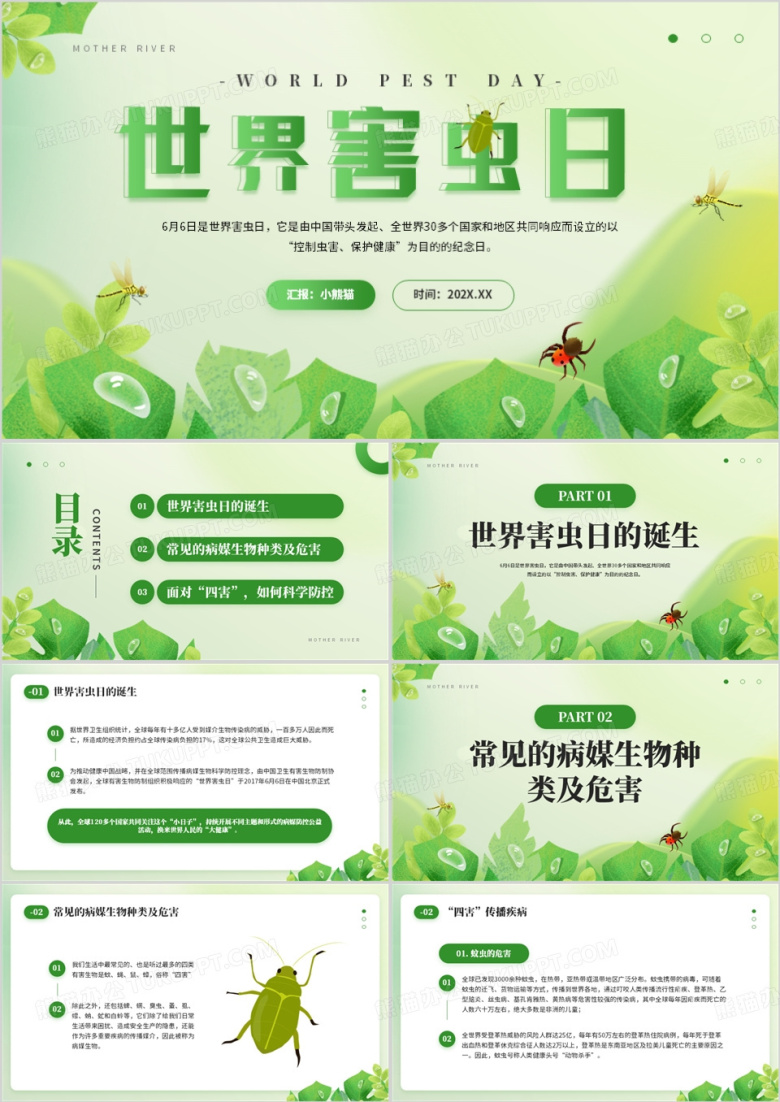 绿色简约清新风世界害虫日PPT模板