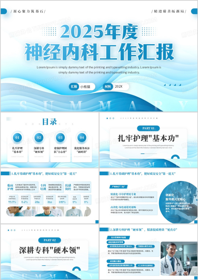 蓝色简约风2025神经内科工作汇报PPT模板