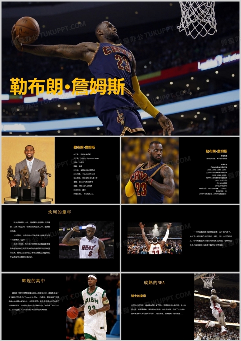 篮球运动员詹姆斯介绍ppt模板
