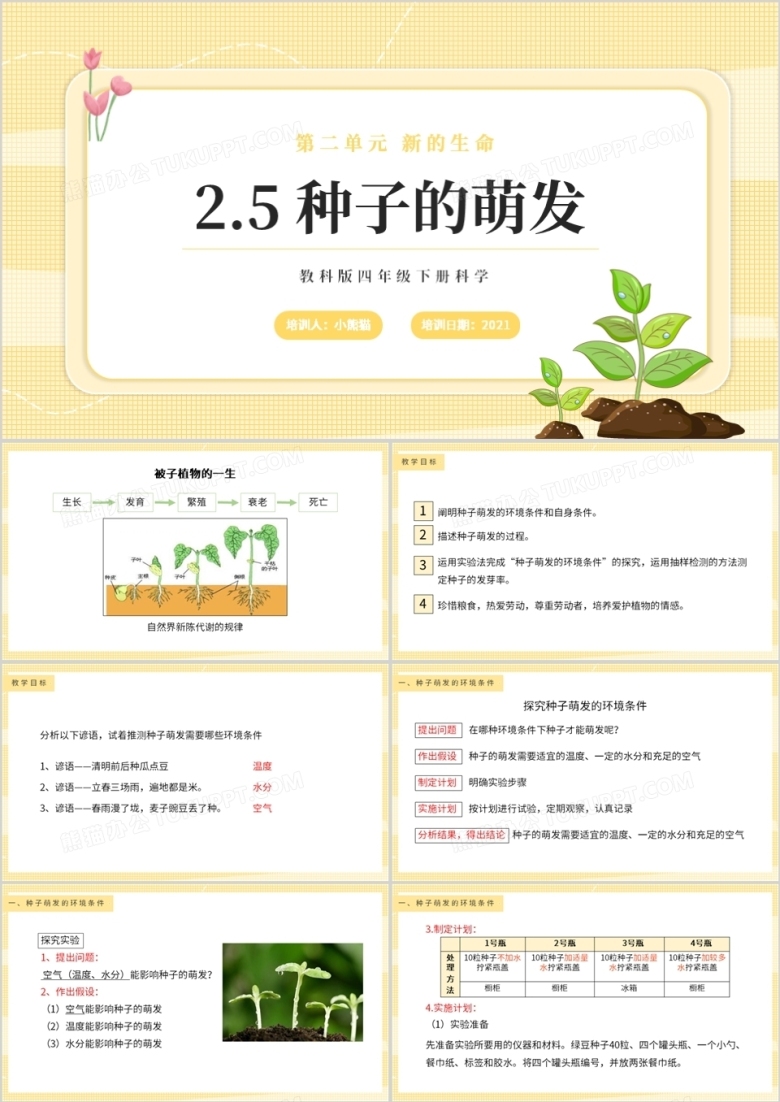 教科版四年级下册种子的萌发课件PPT模板 