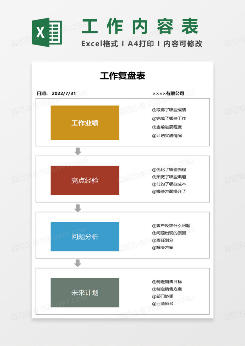 工作内容复盘表excel模板
