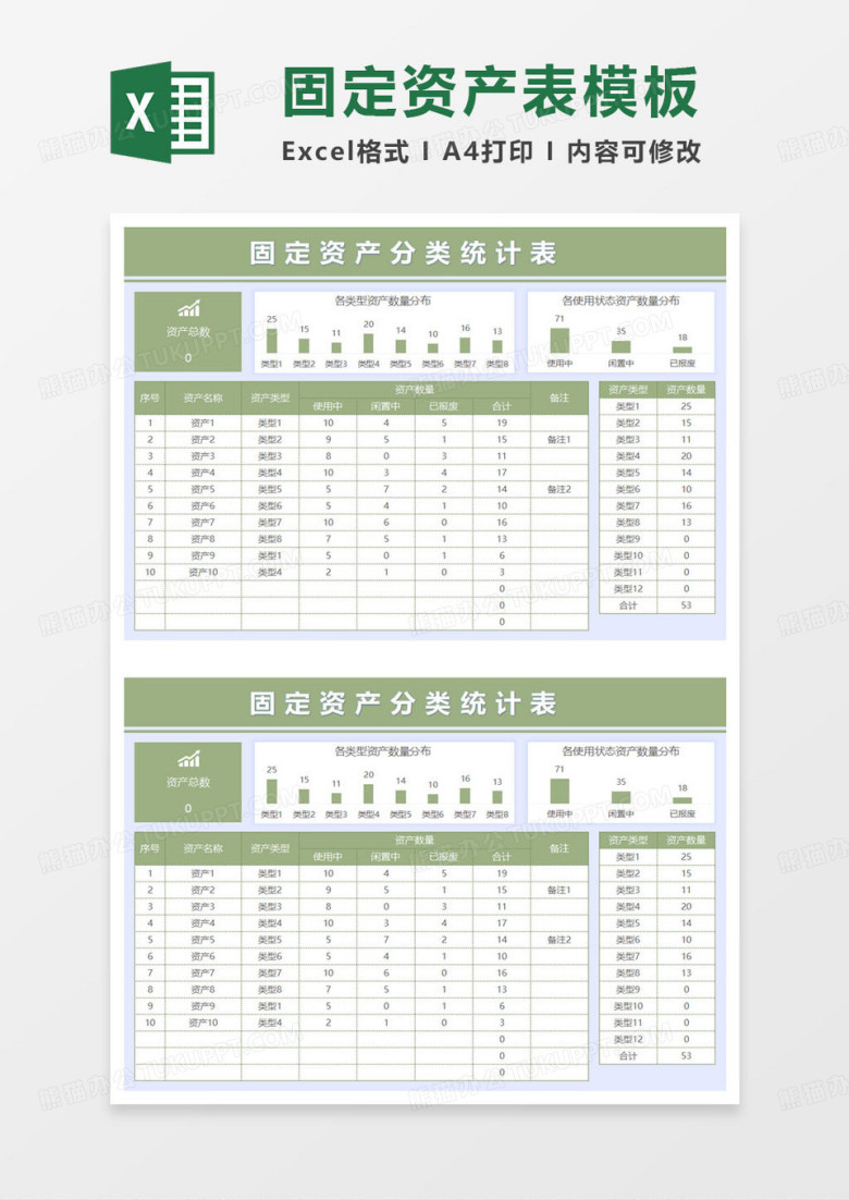固定资产分类统计表excel模板