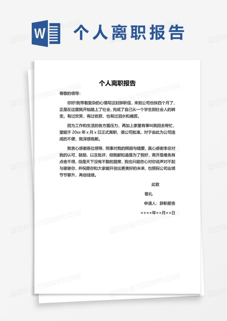 个人离职报告word模板