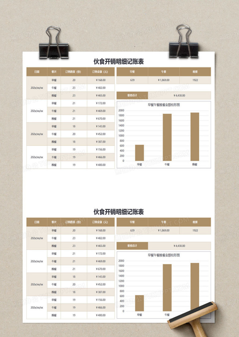 简约商务风伙食开销明细记账表Excel模板下载_熊猫办公