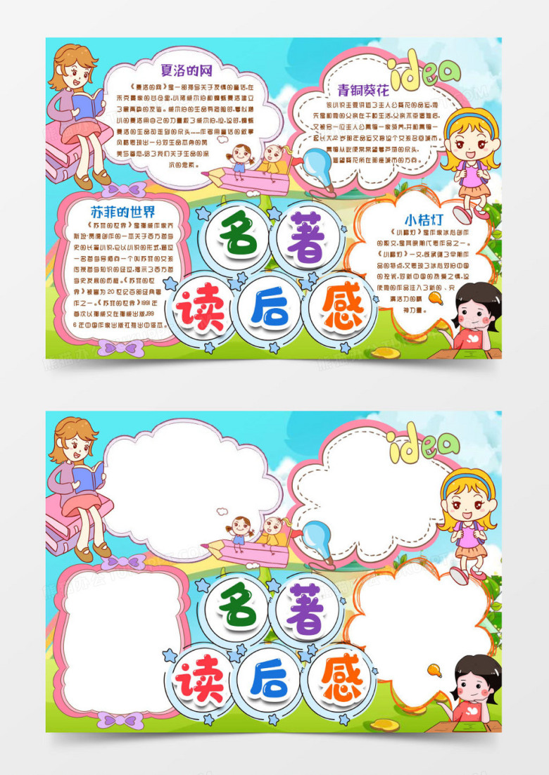 名著阅读读书读后感小报手抄报word模版