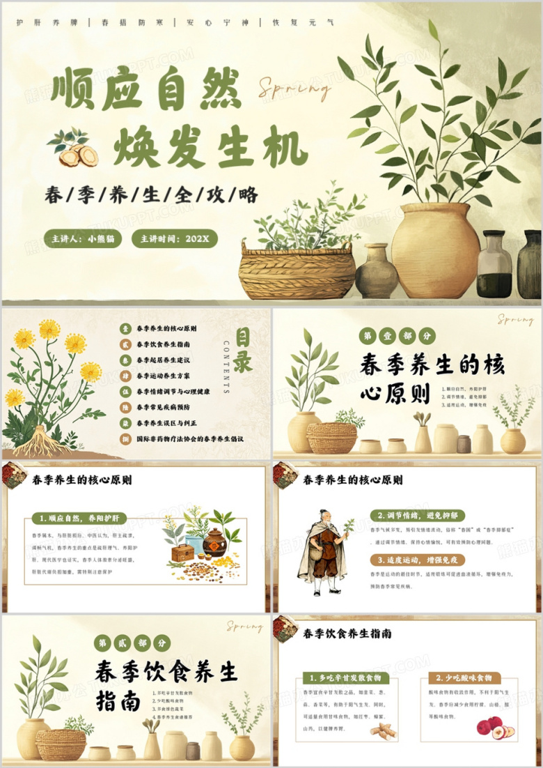 绿色中国风春季养生全攻略PPT模版