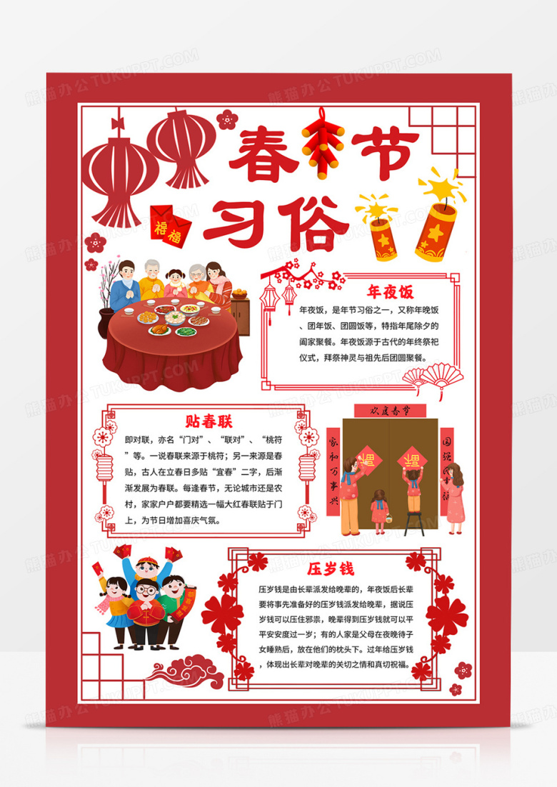 春节习俗小报新年习俗手抄报