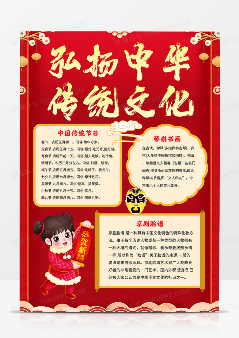 竖版弘扬中华传统文化小报中华美德手抄报