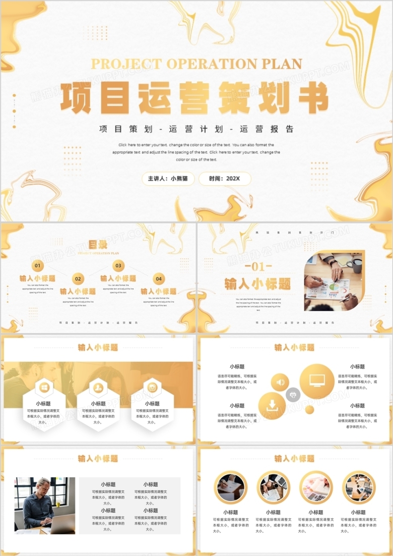 金色创意简约风项目运营策划书PPT通用模板