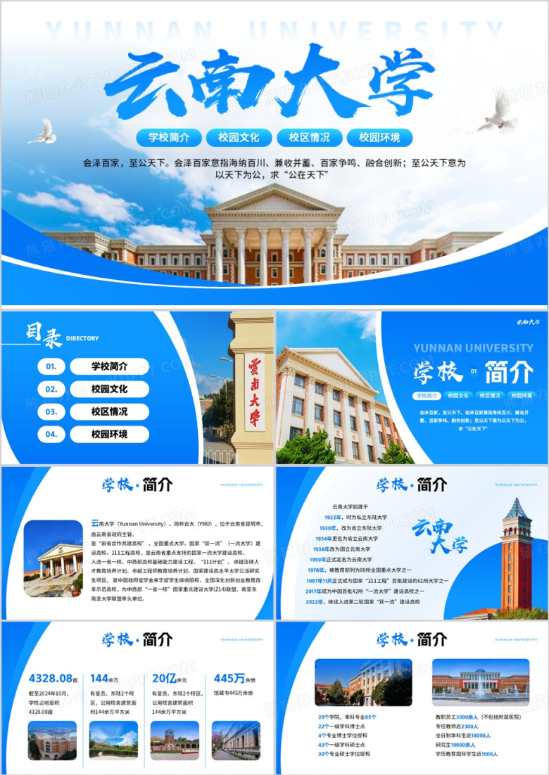 蓝色简约风云南大学介绍PPT模板
