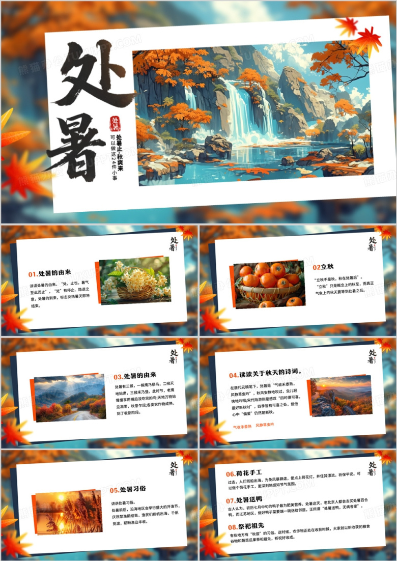 橙色插画风二十四节气之处暑PPT模板