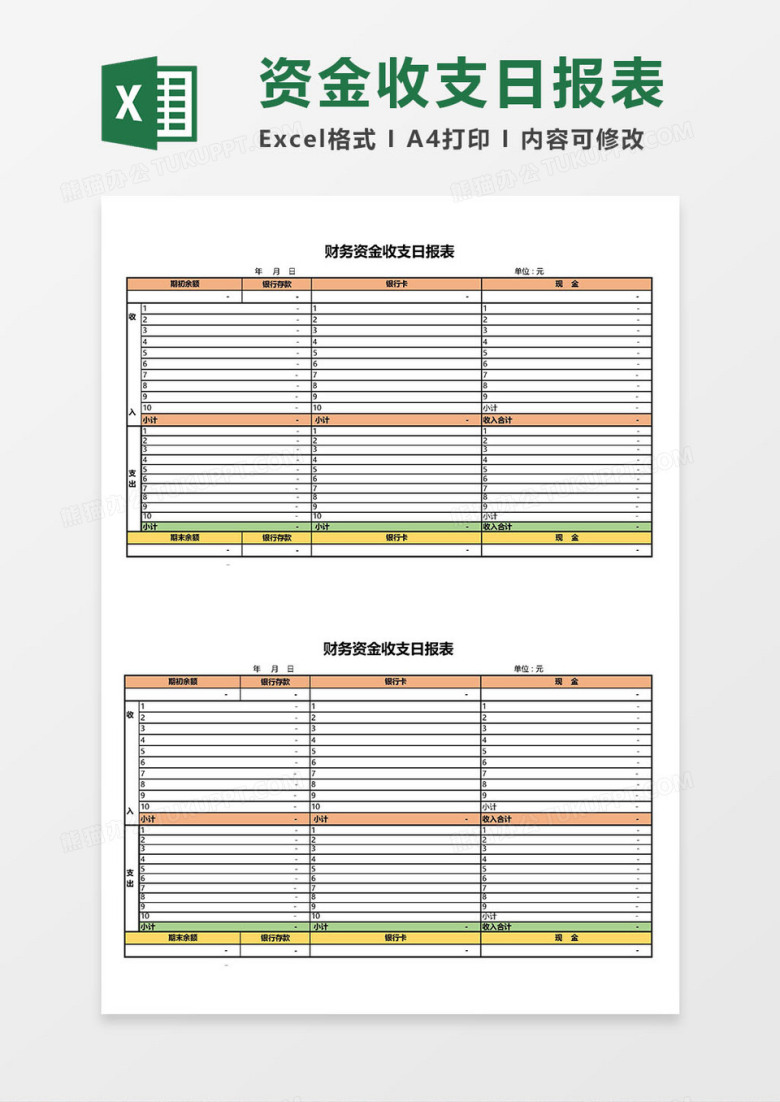 财务资金收支日报表Excel模板