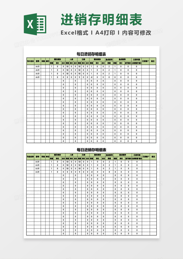 每日进销存明细表Excel模板