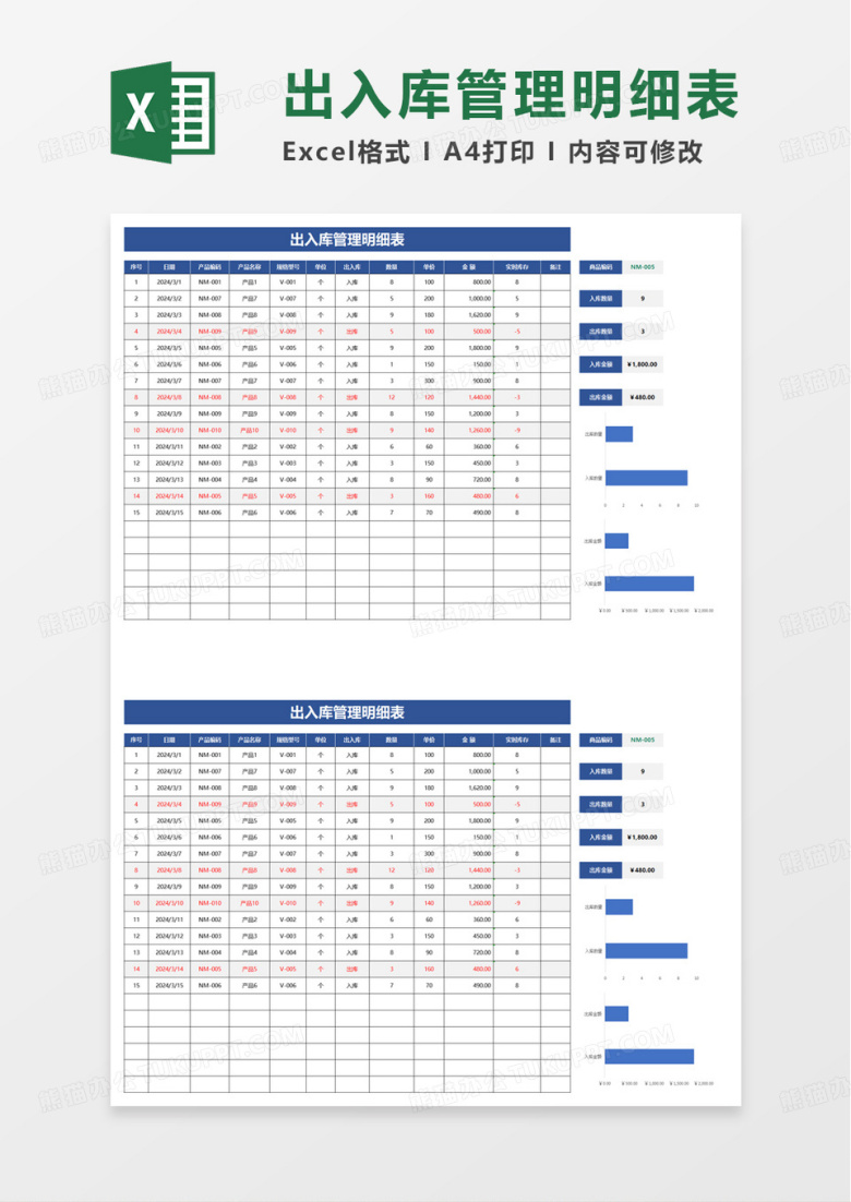 通用简洁出入库管理系统excel模板