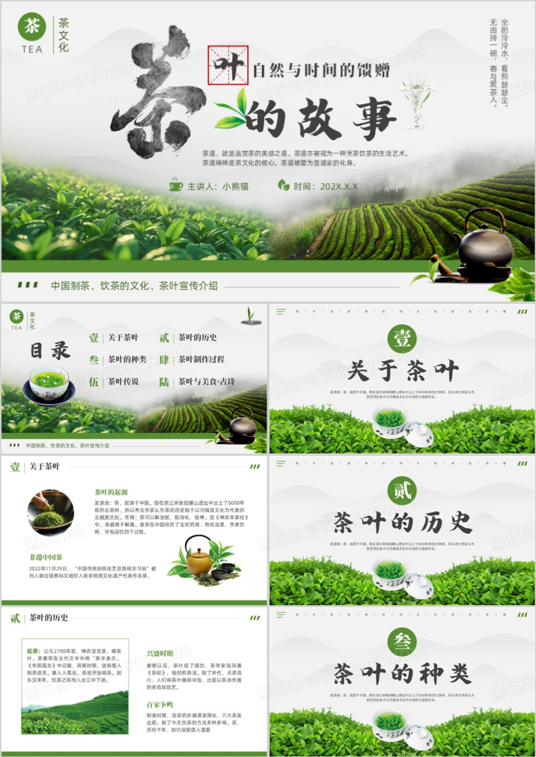 绿色清新风中国传统茶文化介绍PPT模版