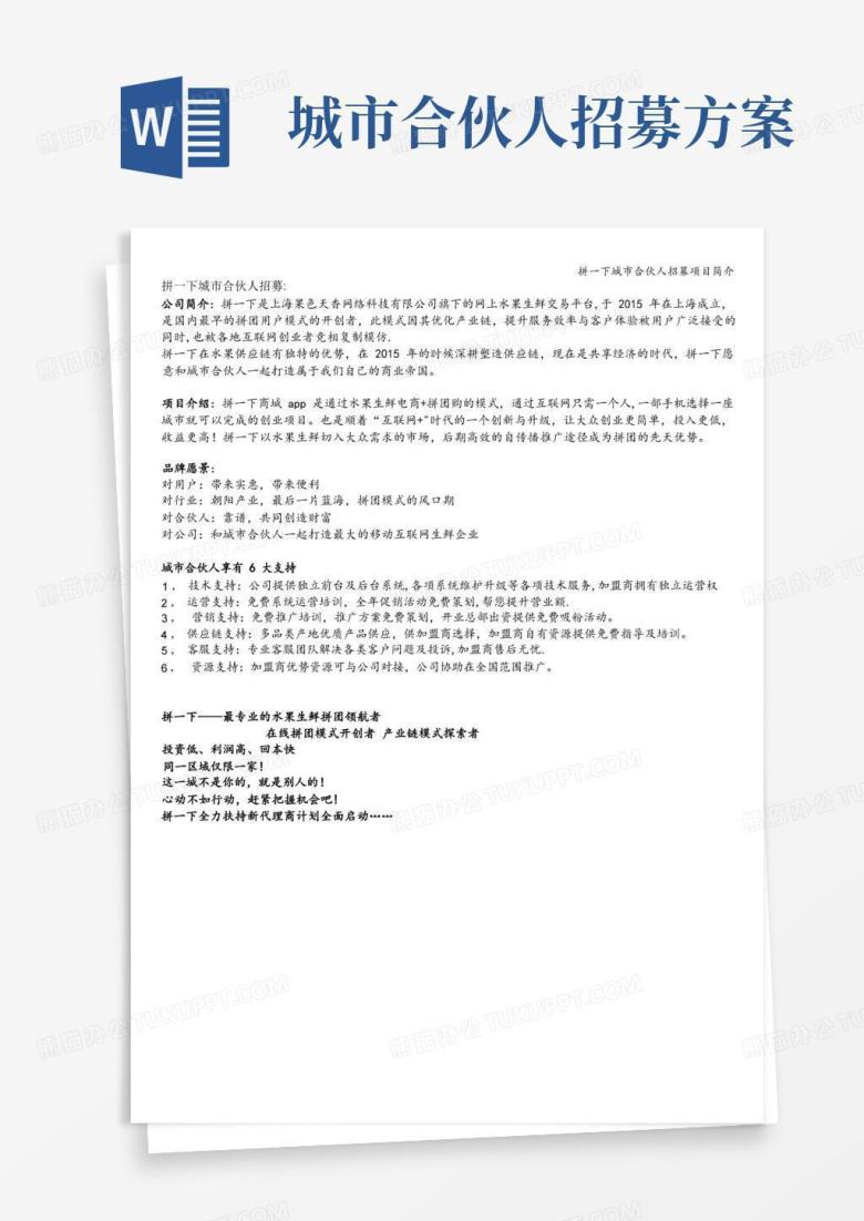 拼一下城市合伙人招募项目简介