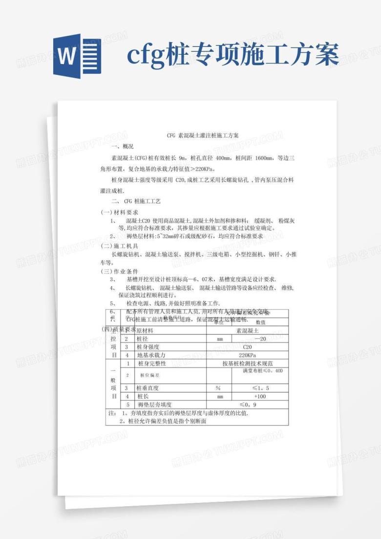CFG素混凝土灌注桩施工方案
