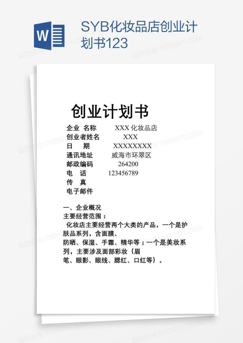 SYB化妆品店创业计划书123