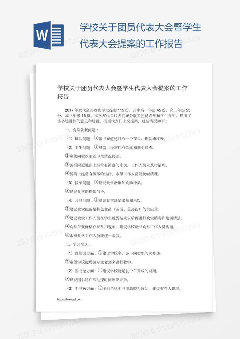 学校关于团员代表大会暨学生代表大会提案的工作报告