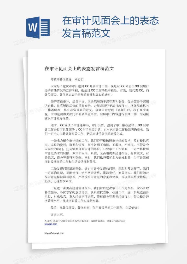 在审计见面会上的表态发言稿范文