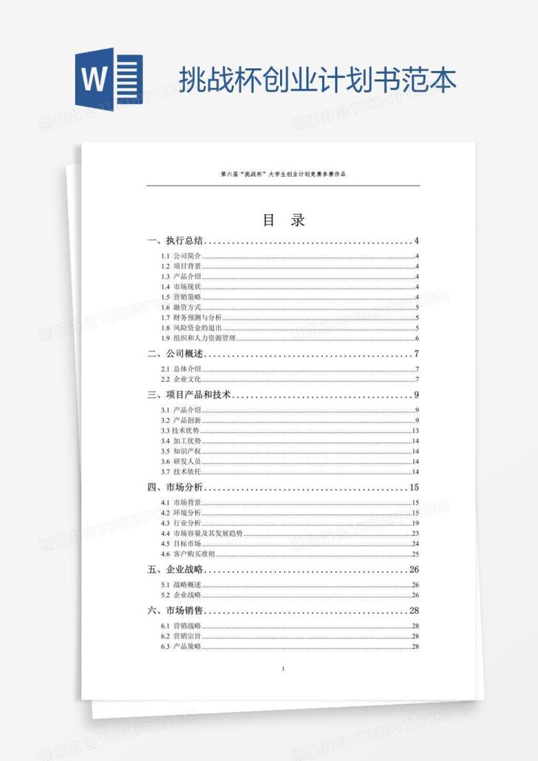 挑战杯创业计划书范本