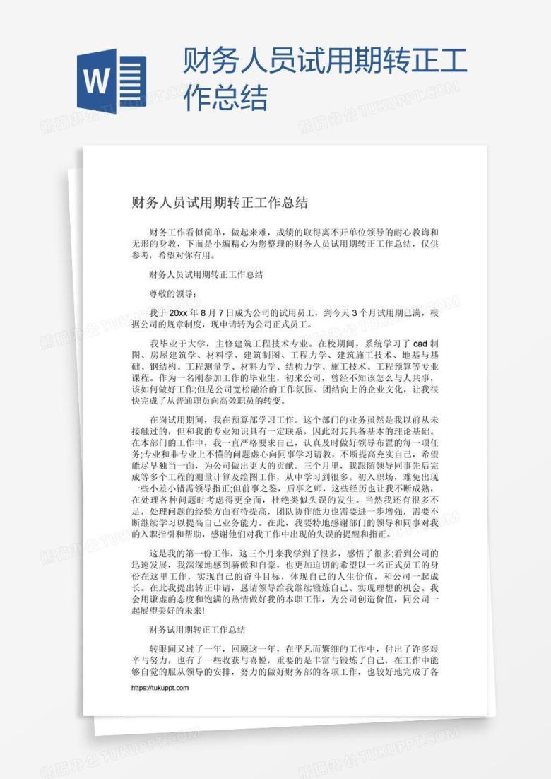 财务人员试用期转正工作总结
