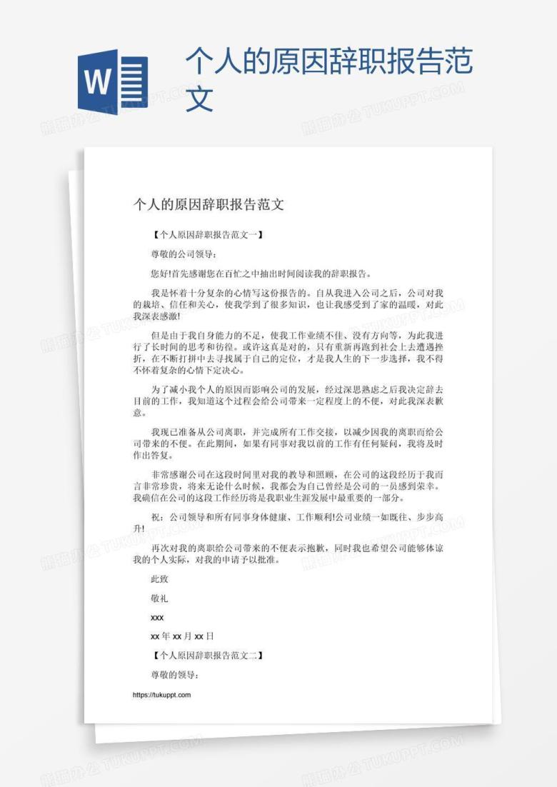 个人的原因辞职报告范文