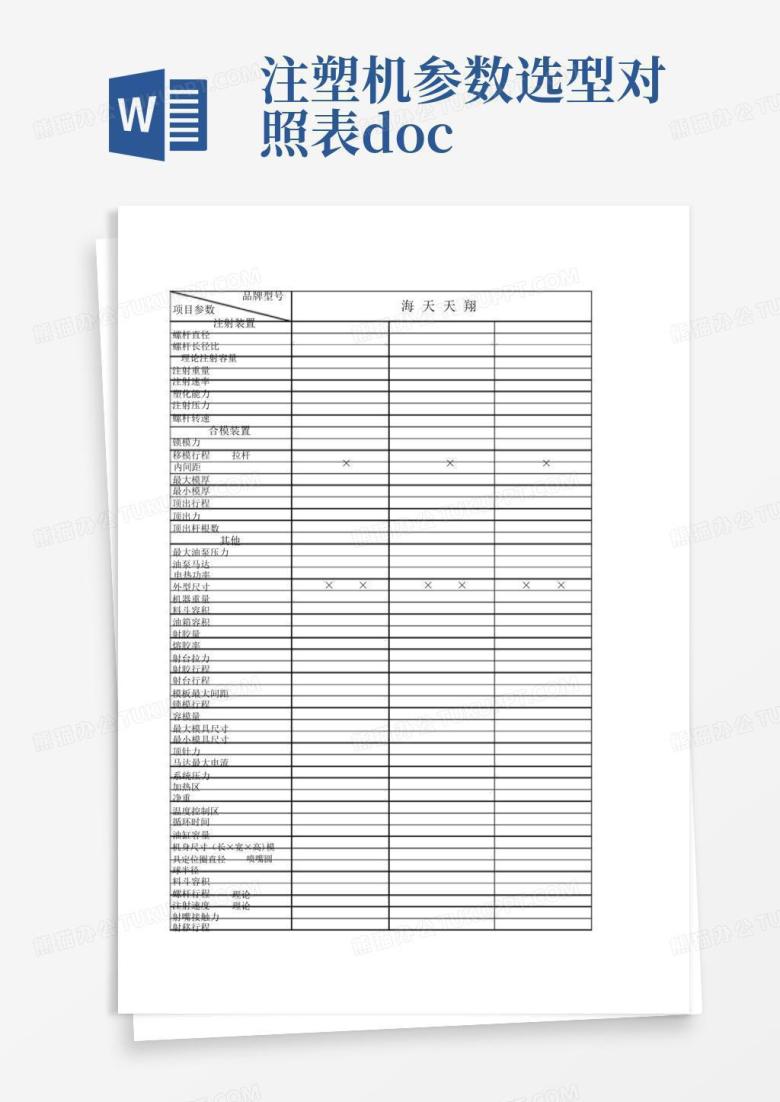 注塑机参数选型对照表.docWord模板下载_编号qxmmrbkr_熊猫办公