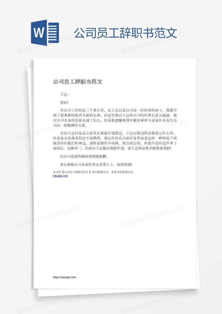 公司员工辞职书范文