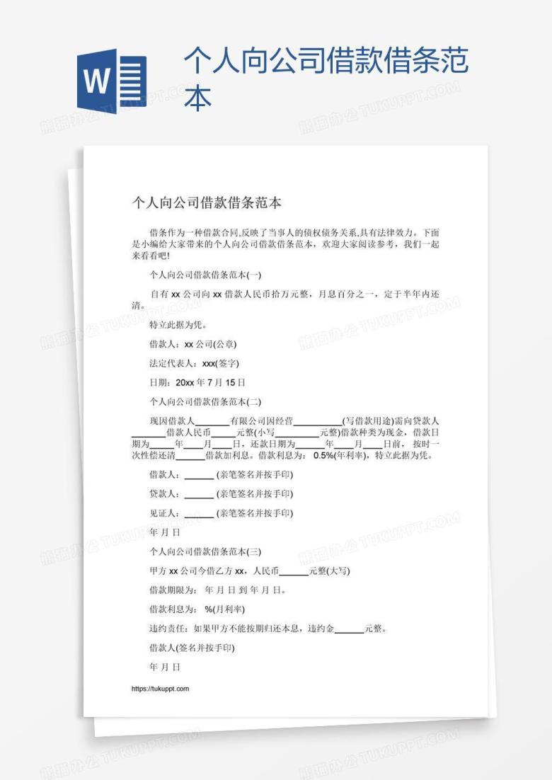 个人向公司借款借条范本