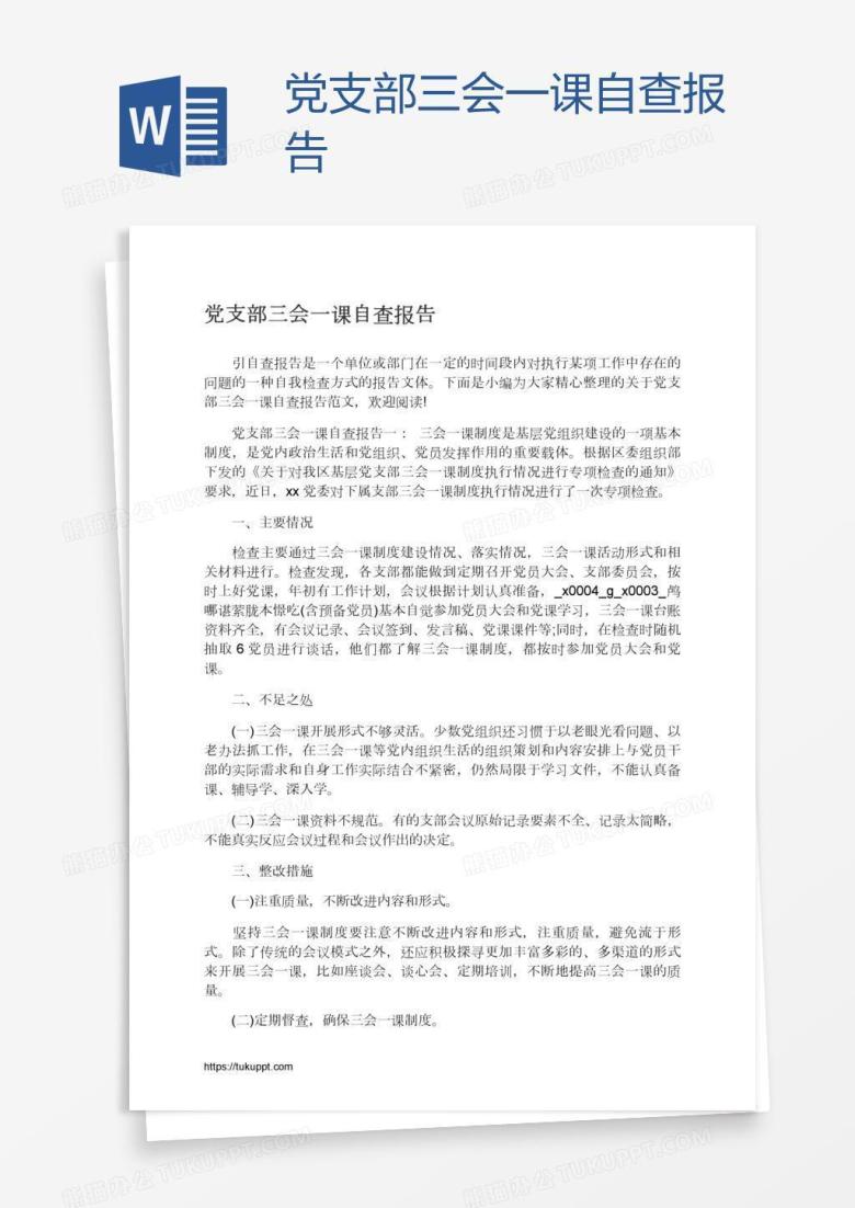 党支部三会一课自查报告