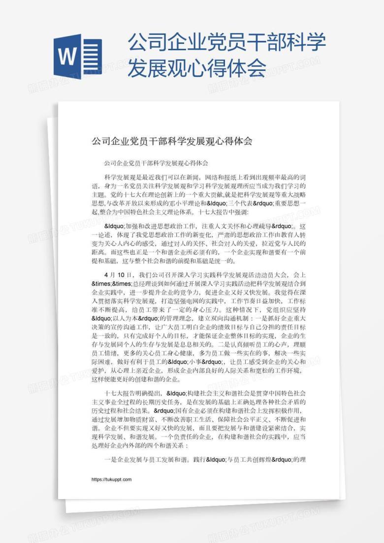 公司企业党员干部科学发展观心得体会