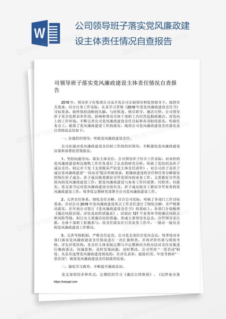公司领导班子落实党风廉政建设主体责任情况自查报告
