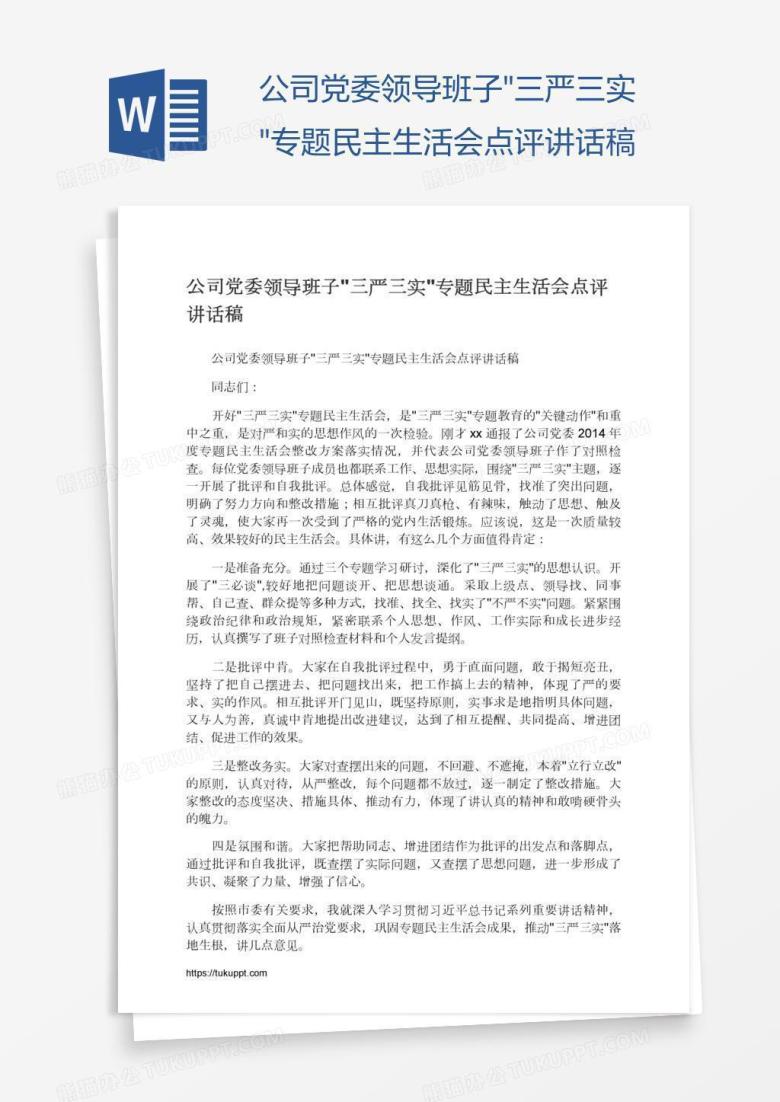 公司党委领导班子"三严三实"专题民主生活会点评讲话稿