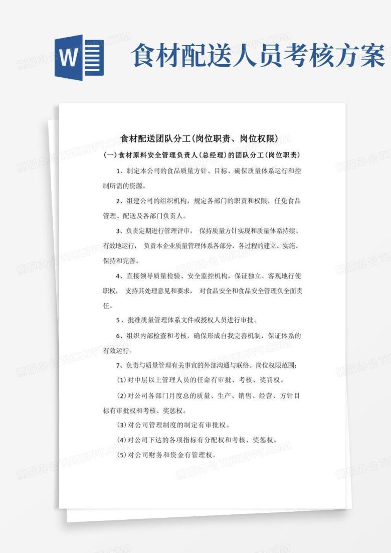 简易版食材配送团队分工(岗位职责、岗位权限)