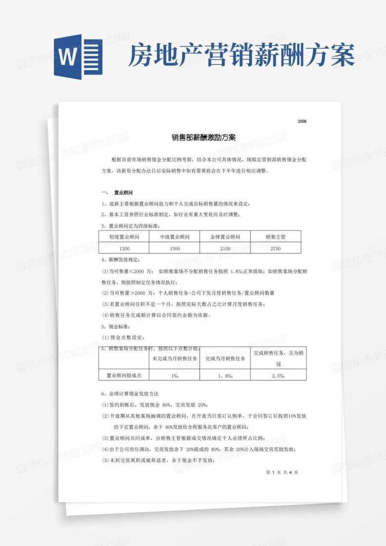 通用版房地产销售部薪酬激励方案