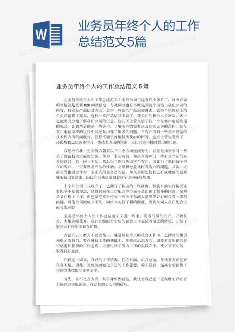 业务员年终个人的工作总结范文5篇