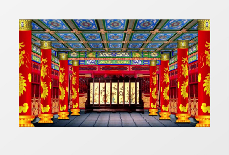 皇宫中式婚礼喜庆龙盘柱子背景视频（有音乐）