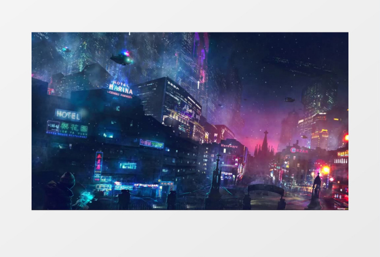 科技炫酷霓虹城市背景视频素材有音乐