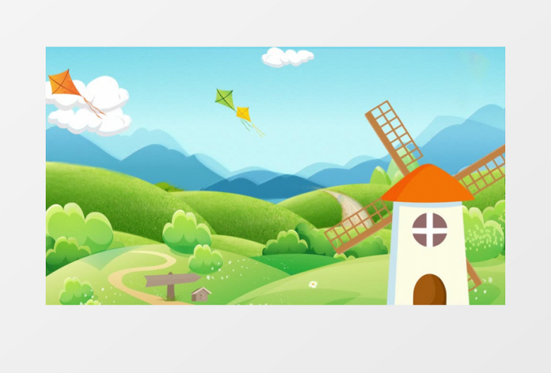卡通绿地风车风筝背景视频（有音乐）