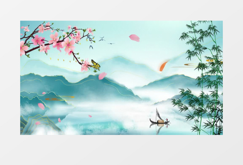 中国风水墨画鎏金背景ae模板