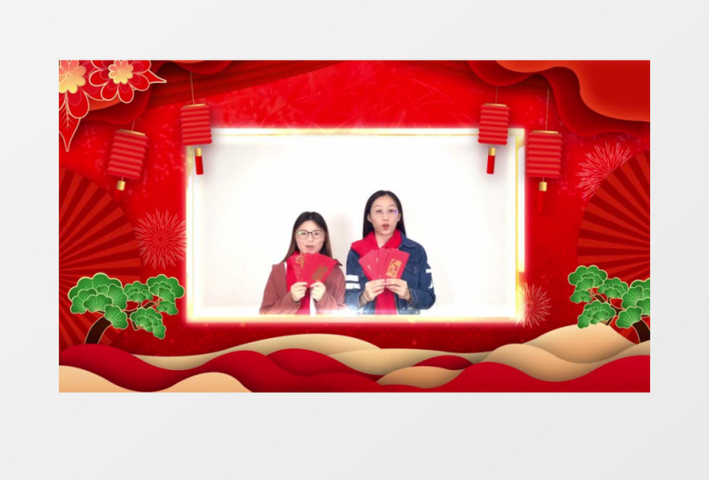 新年拜年祝福视频边框AE视频模板
