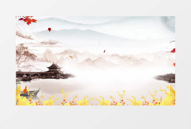 秋天秋分中国风片头片尾AE模板