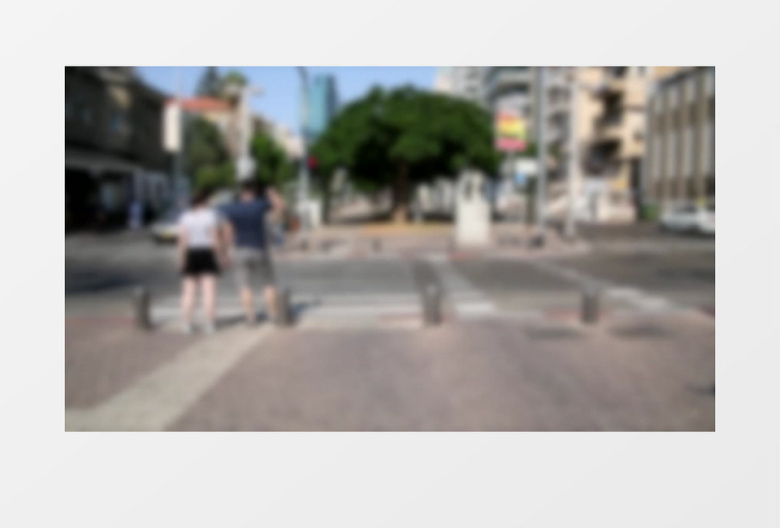人形街道街道红灯交通车辆散景实拍视频素材