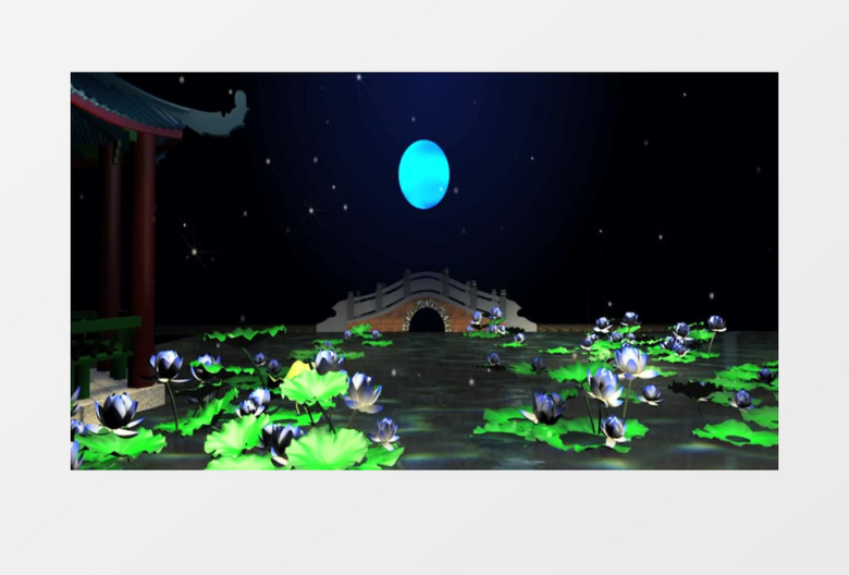 唯美3D荷塘月夜背景视频素材