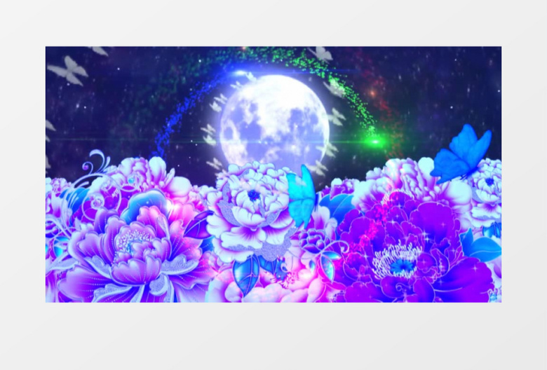 唯美夜色圆月牡丹(有音乐)背景视频