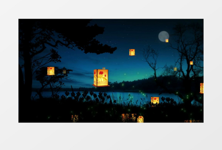 唯美夜色月夜孔明灯背景视频